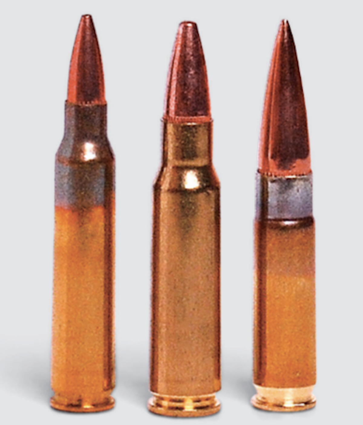 The 6.8 Remington SPC (center) was created at the urging of a U.S. Special Forces team in 2002 but was never adopted.