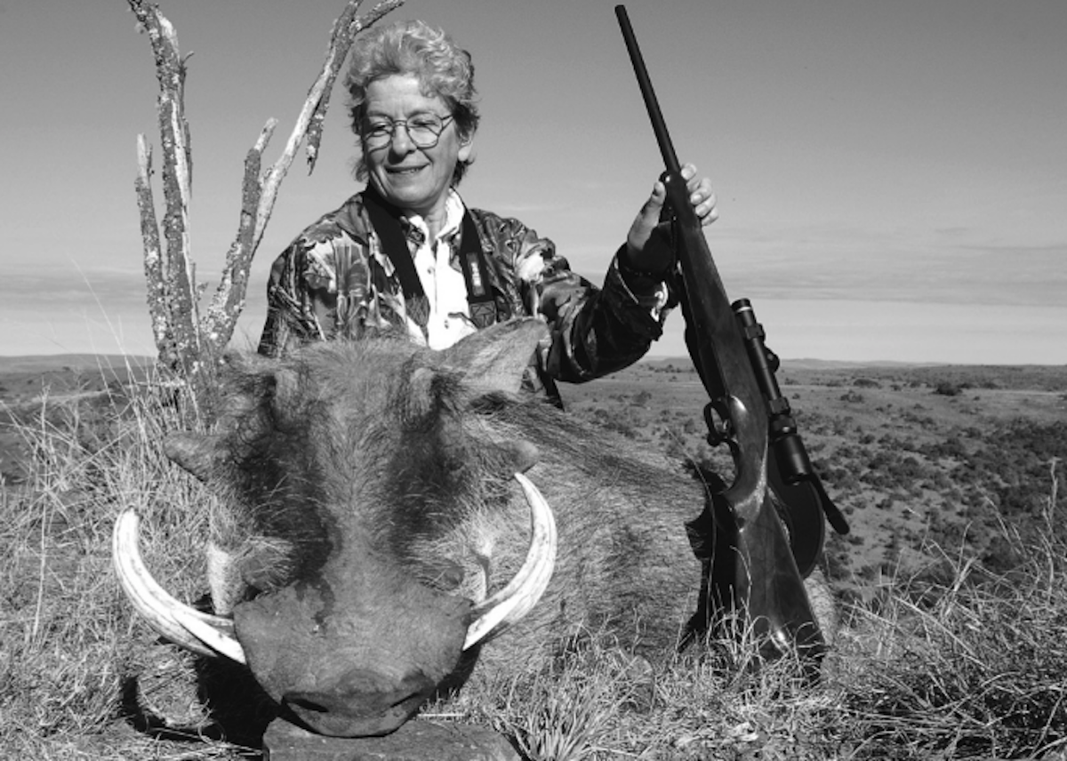The author's wife often uses the 308 Winchester as her big cartridge. This trophy warthog fell at 300 yards to a Nosler 150-grain E-Tip propelled by 46.0 grains of Varget.