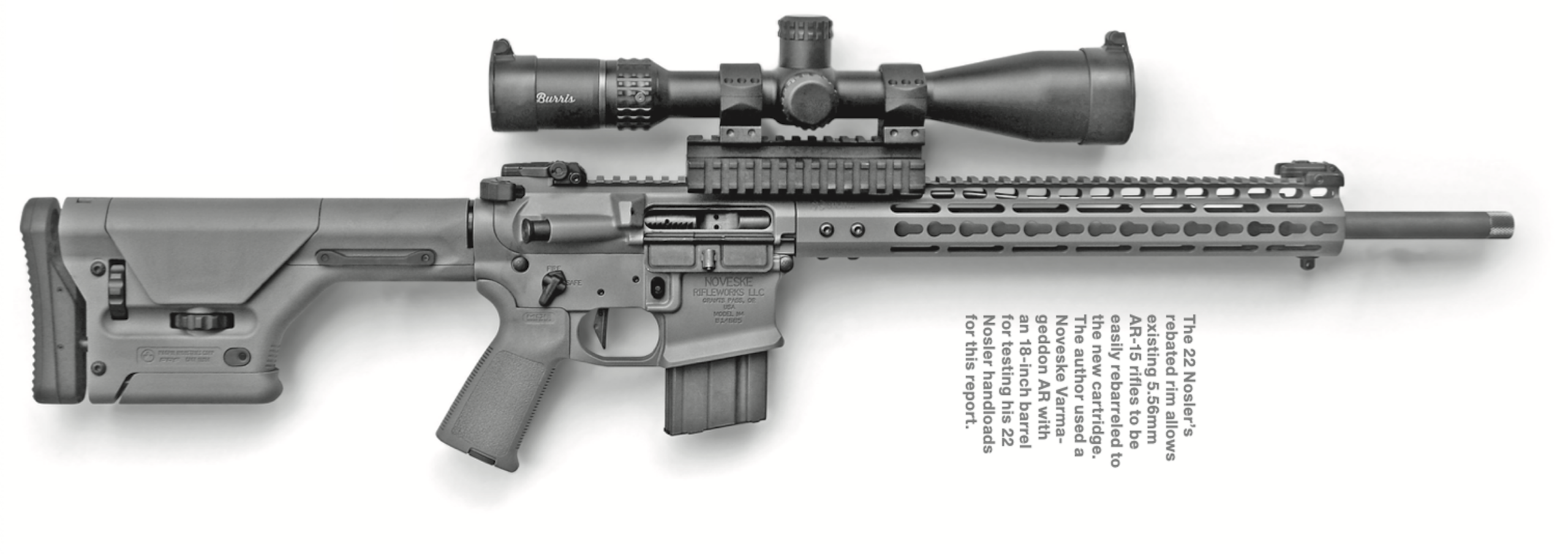 The 22 Nosler's rebated rim allows existing 5.56mm AR-15 rifles to be easily rebarreled to the new cartridge.