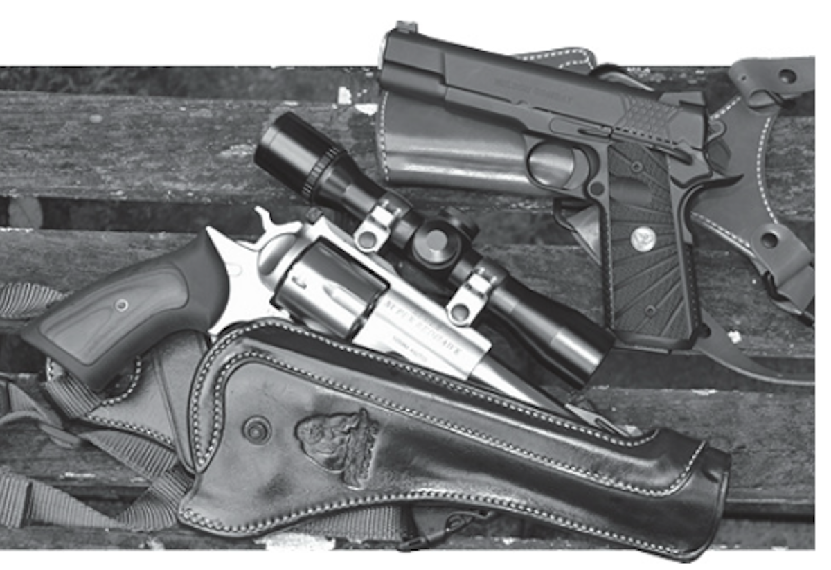 The guns Layne used for this report include a Wilson Combat X-TAC Elite Model 1911 with a 5.0-inch barrel and a Ruger Super Redhawk revolver with a 6.5-inch barrel.