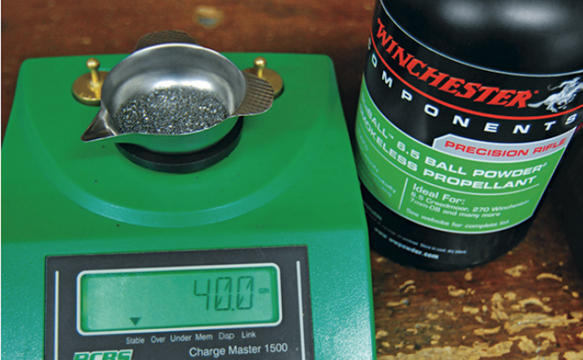StaBALL 6.5 powder charge weighed on scale