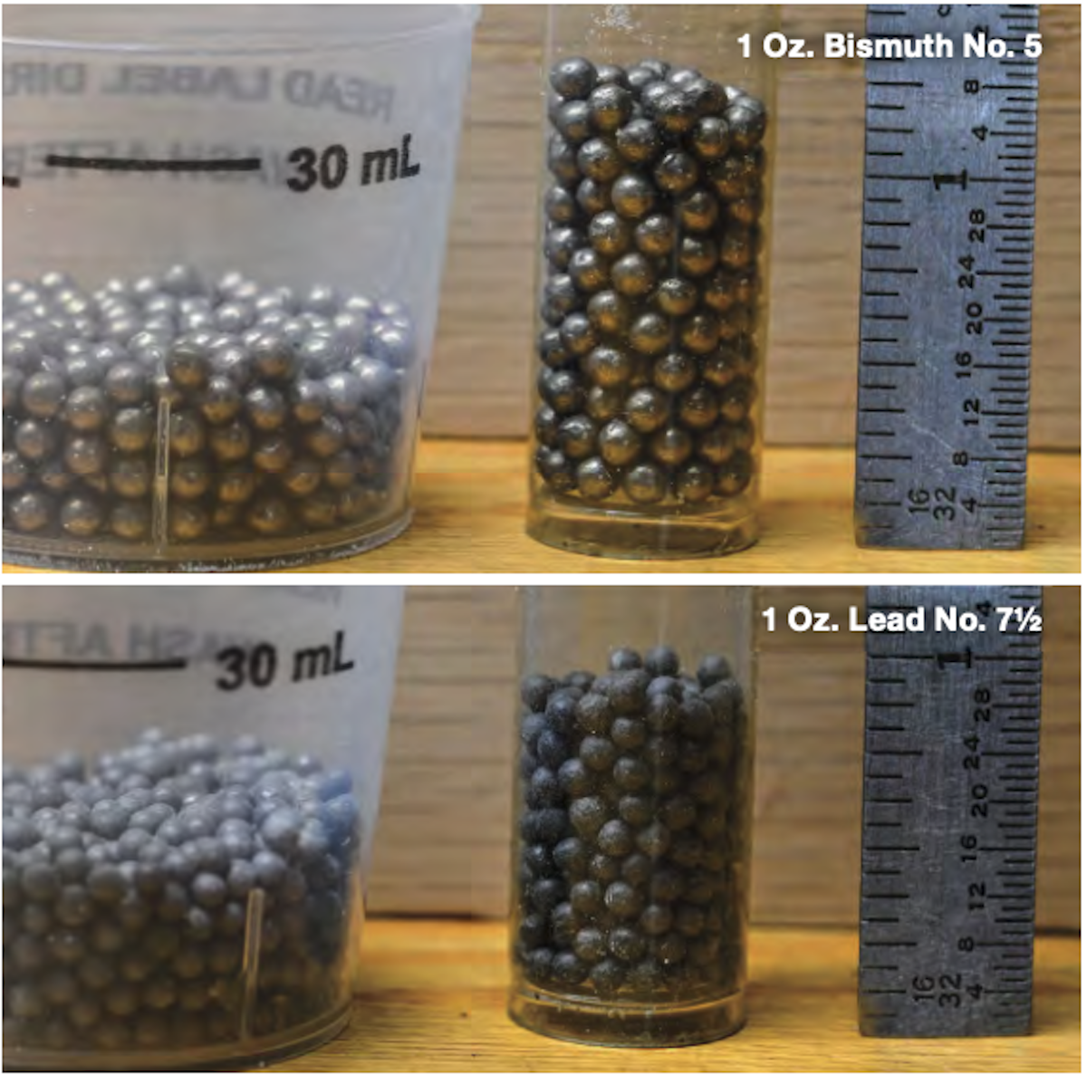 One ounce lead and one ounce bismuth shot comparison